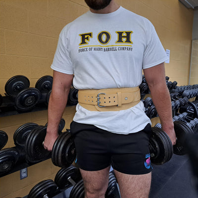 Double Prong Split Leather Powerlifting Belt, 6" wide (Clearance Rack Item) - Force of Habit Barbell Company